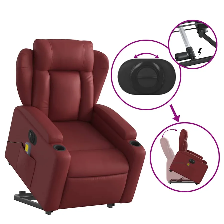 Fauteuil inclinable de massage électrique rouge bordeaux - 11