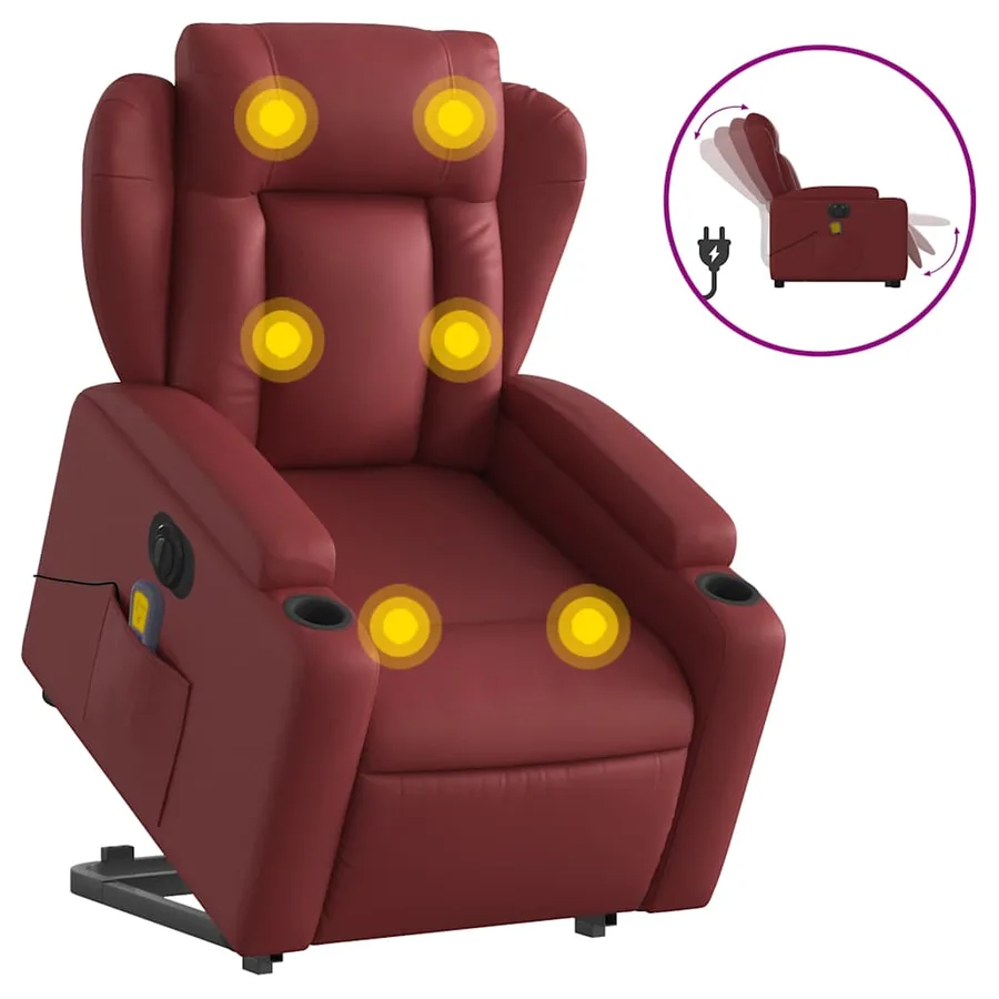 Fauteuil inclinable de massage électrique rouge bordeaux - 2