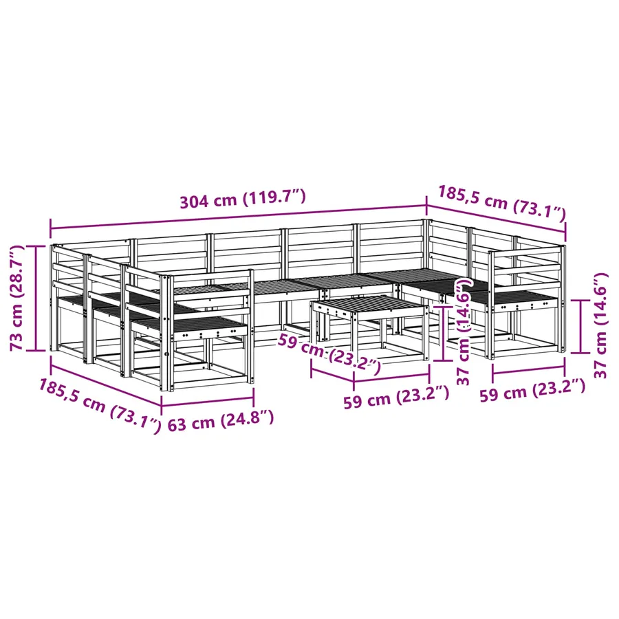 Ensemble de canapés d'extérieur 10 pcs Blanc - 9