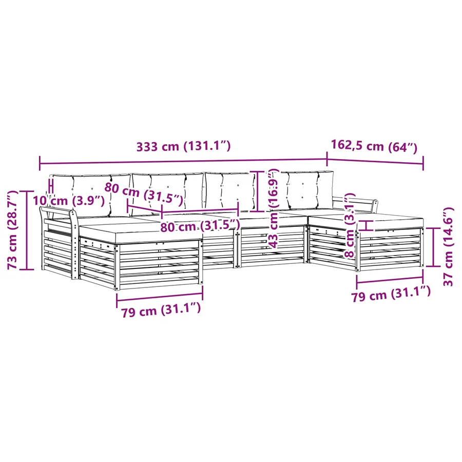 Ensemble de canapés d'extérieur 6 pc Blanc et gris clair - 6