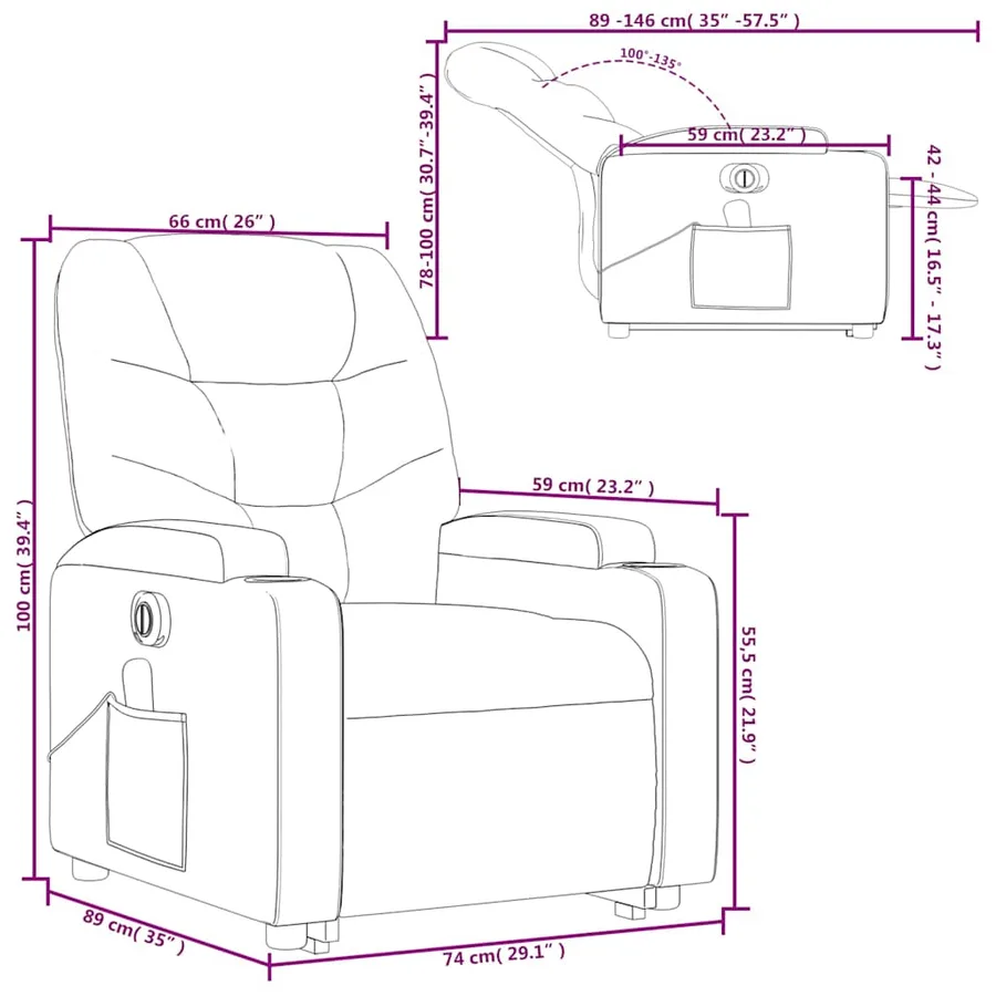 Fauteuil inclinable de massage électrique Gris clair Tissu - 17