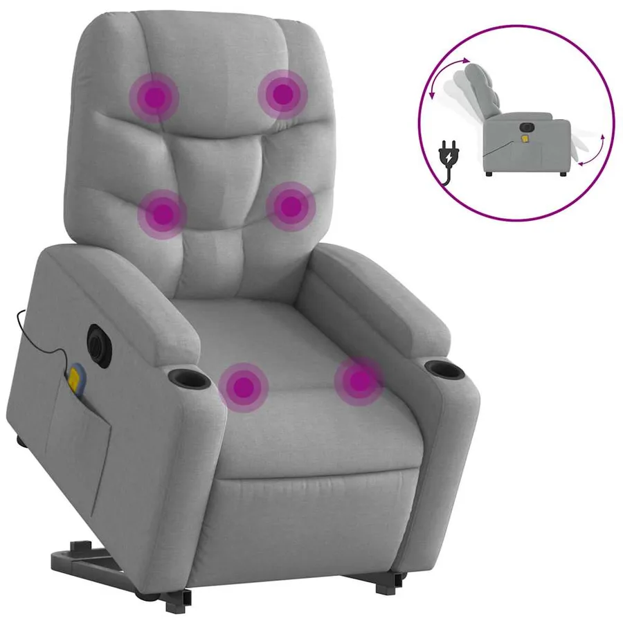 Fauteuil inclinable de massage électrique Gris clair Tissu - 2