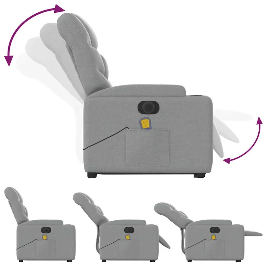 Fauteuil inclinable de massage électrique Gris clair Tissu - 7