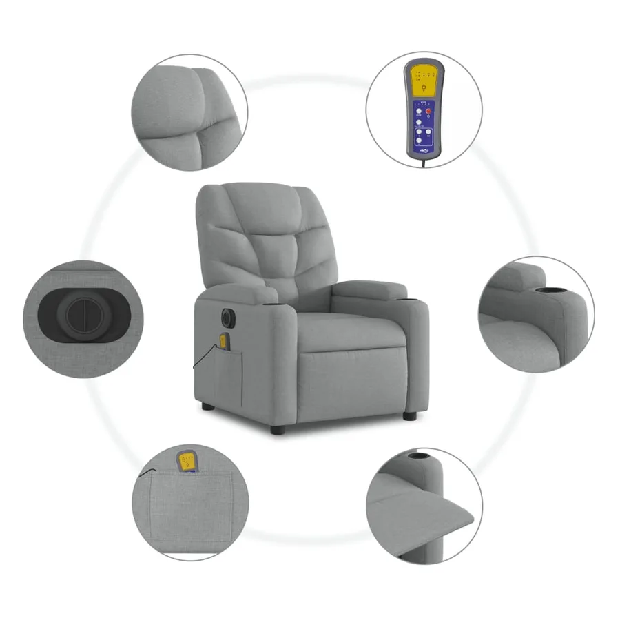 Fauteuil inclinable de massage électrique Gris clair Tissu - 8