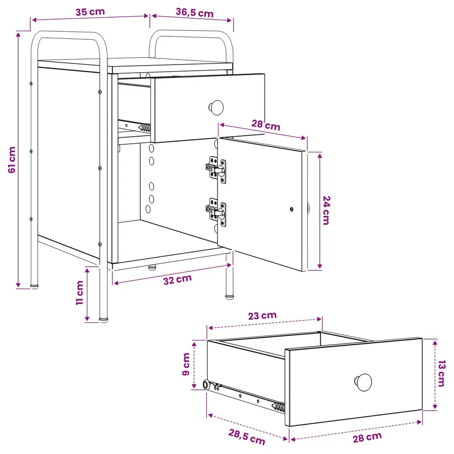 Table de chevet 2 pc Chêne noir 35 x 36,5 x 61 cm - 13