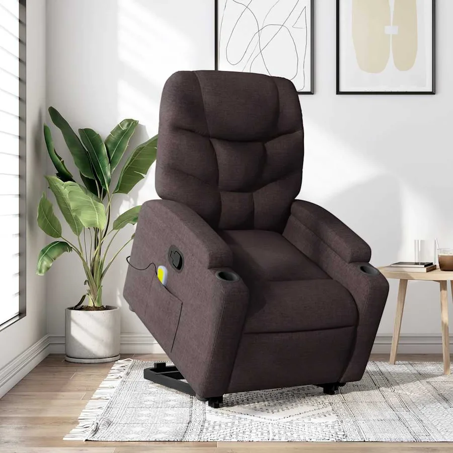 Fauteuil inclinable de massage Marron foncé Tissu - 15