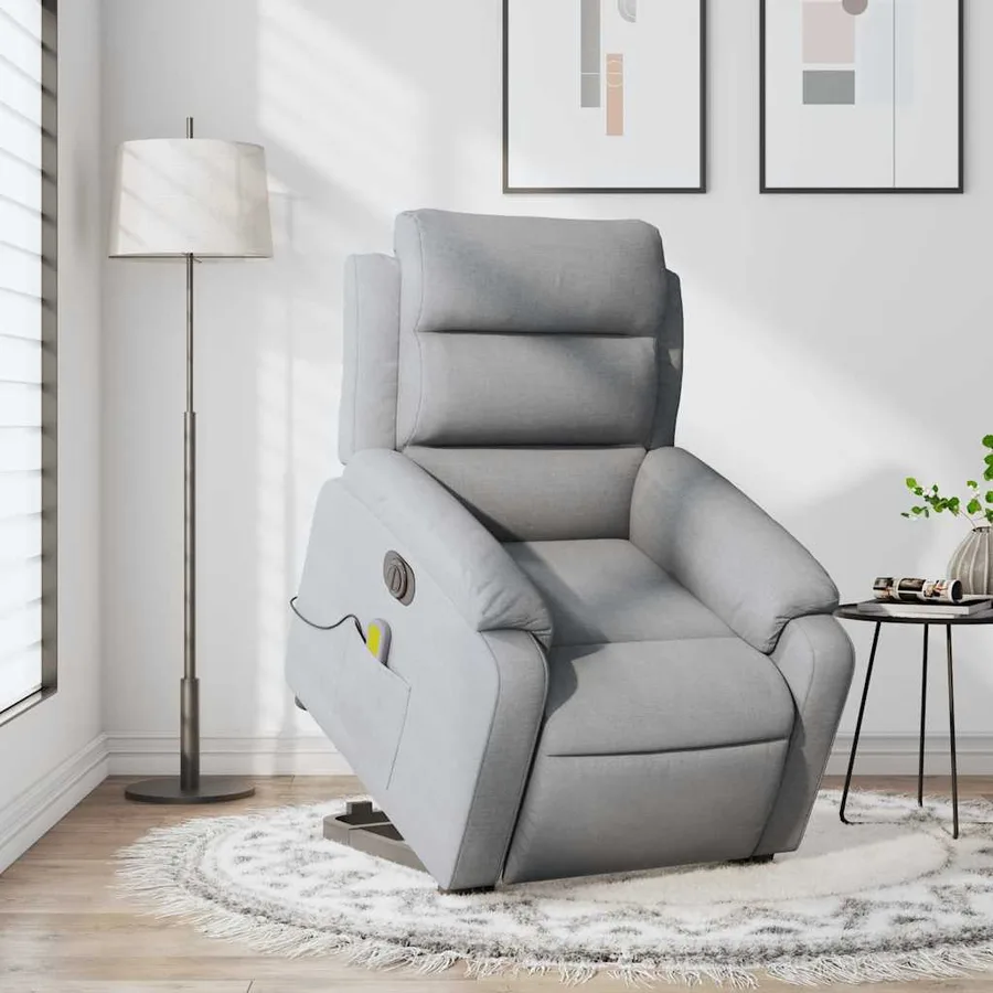 Fauteuil inclinable de massage électrique Gris clair Tissu - 16