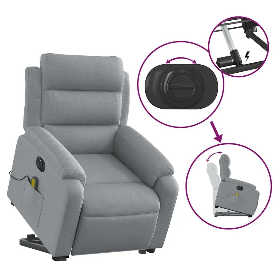 Fauteuil inclinable de massage électrique Gris clair Tissu - 6