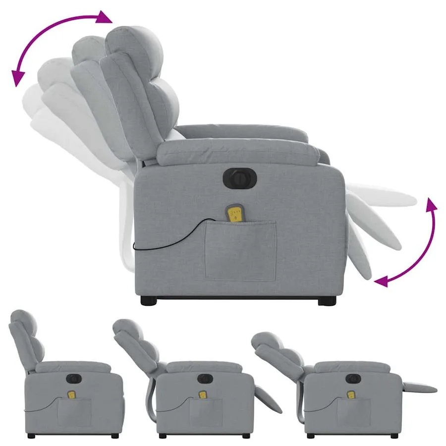 Fauteuil inclinable de massage électrique Gris clair Tissu - 7