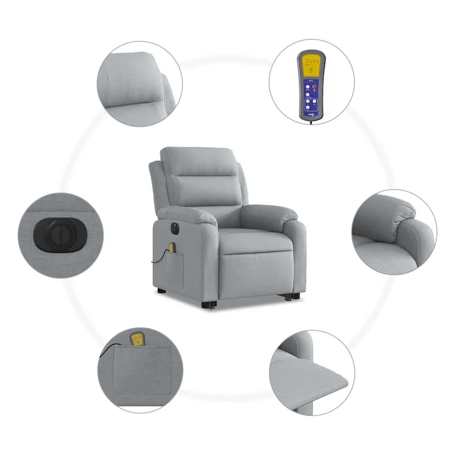 Fauteuil inclinable de massage électrique Gris clair Tissu - 8