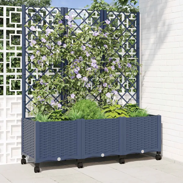 Bac de jardin avec treillis et roues Gris Bleu PP