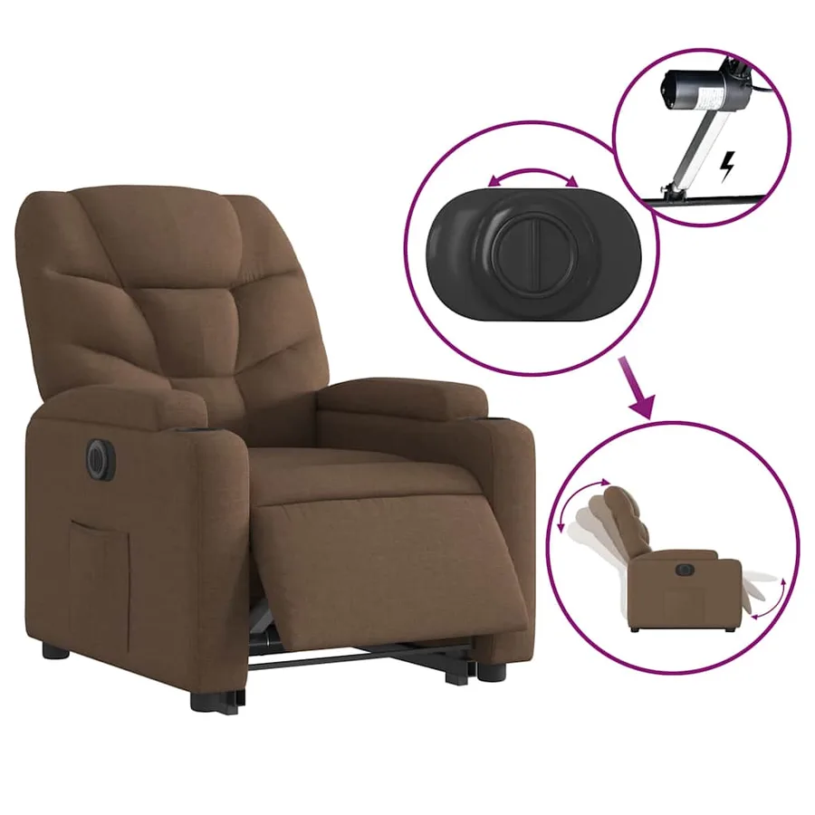 Fauteuil inclinable électrique marron tissu - 6