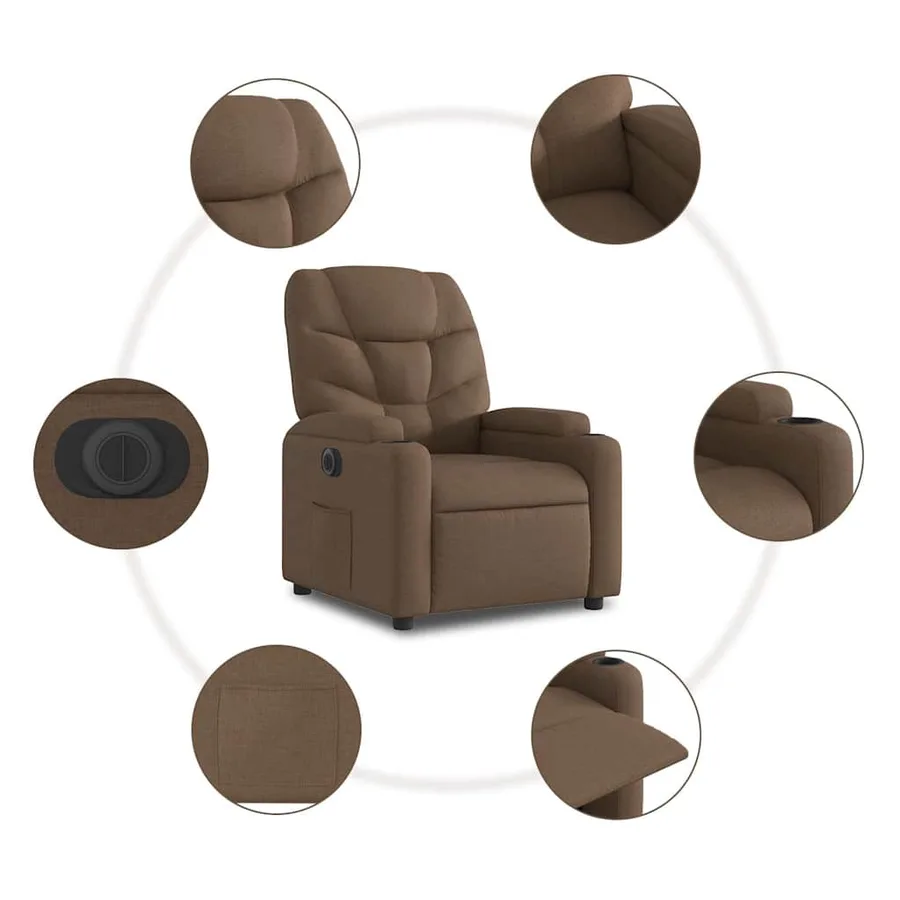 Fauteuil inclinable électrique marron tissu - 8