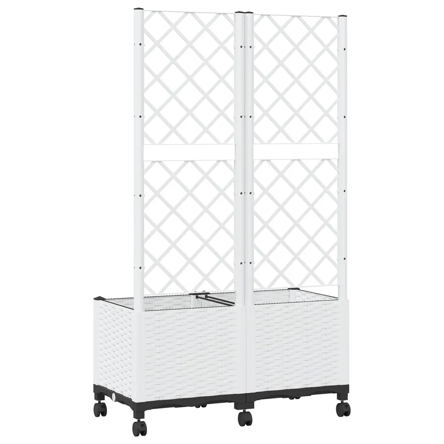 Bac de jardin avec treillis et roues Blanc 80 x 40 x 146 cm PP - 5