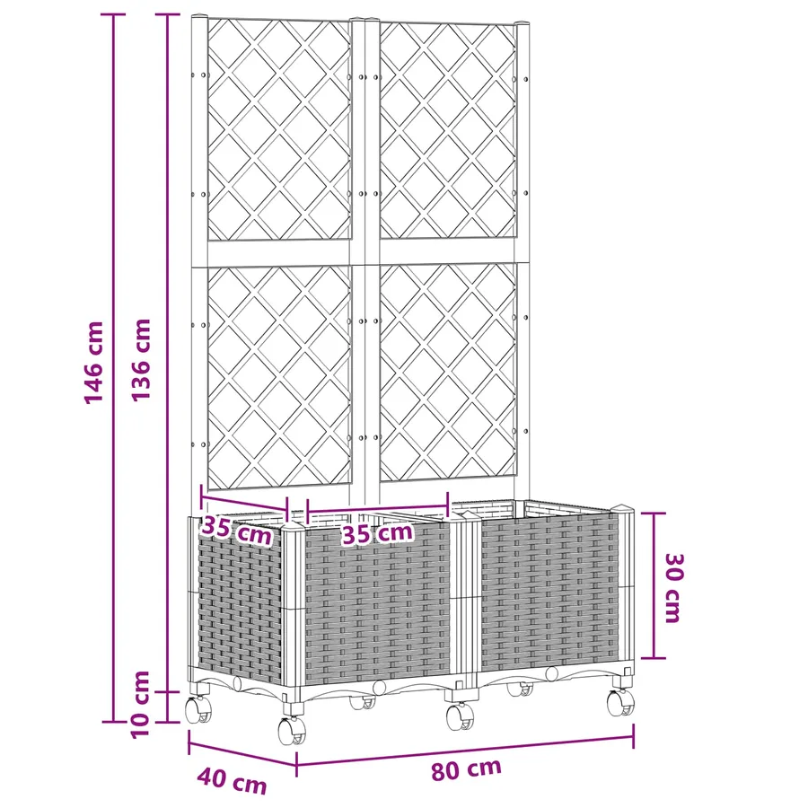 Bac de jardin avec treillis et roues Blanc 80 x 40 x 146 cm PP - 8