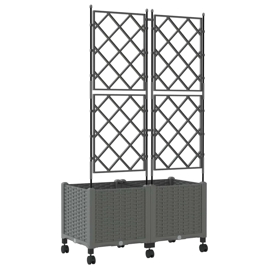 Bac de jardin avec treillis et roues 2 pc Gris clair PP - 4
