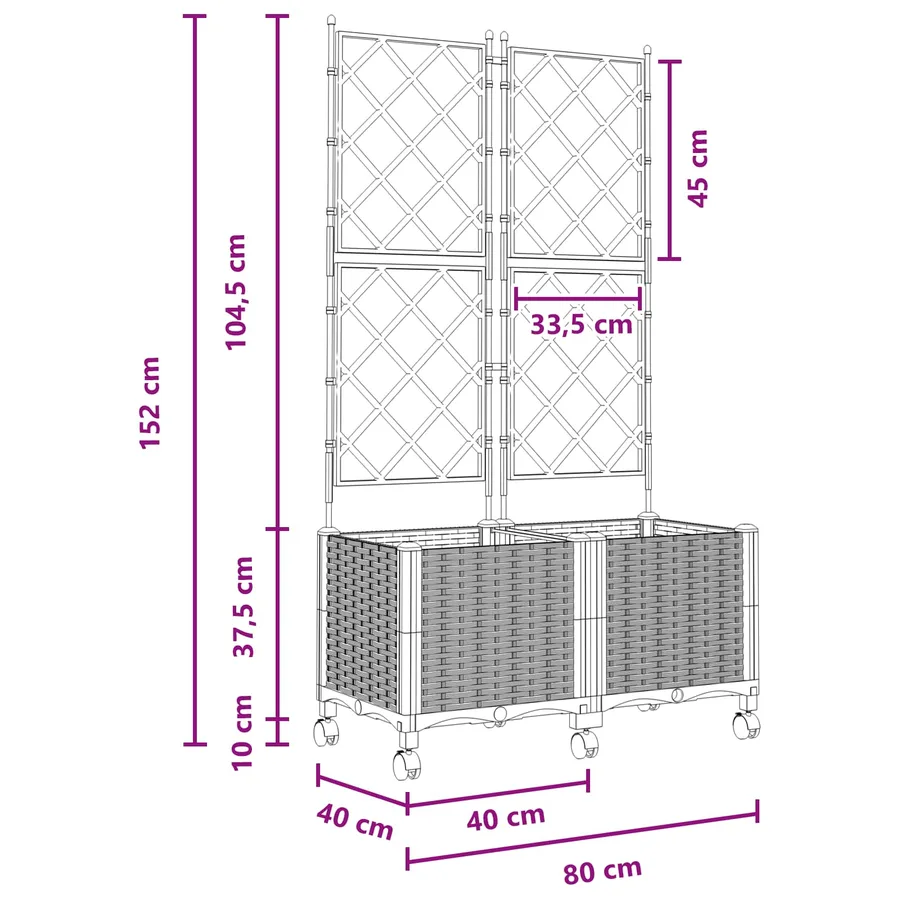 Bac de jardin avec treillis et roues 2 pc Gris clair PP - 8