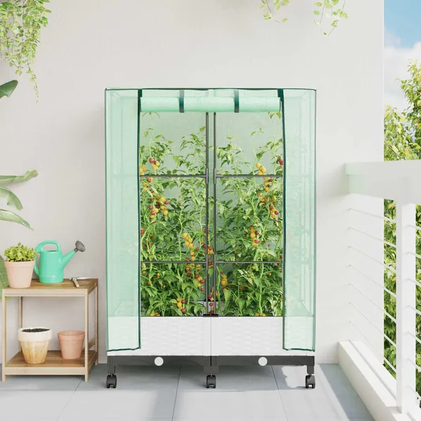 Jardinière de jardin avec couverture de serre et roues 2 pc PP