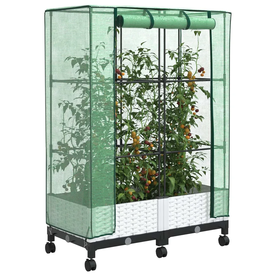 Jardinière de jardin avec couverture de serre et roues 2 pc PP - 3