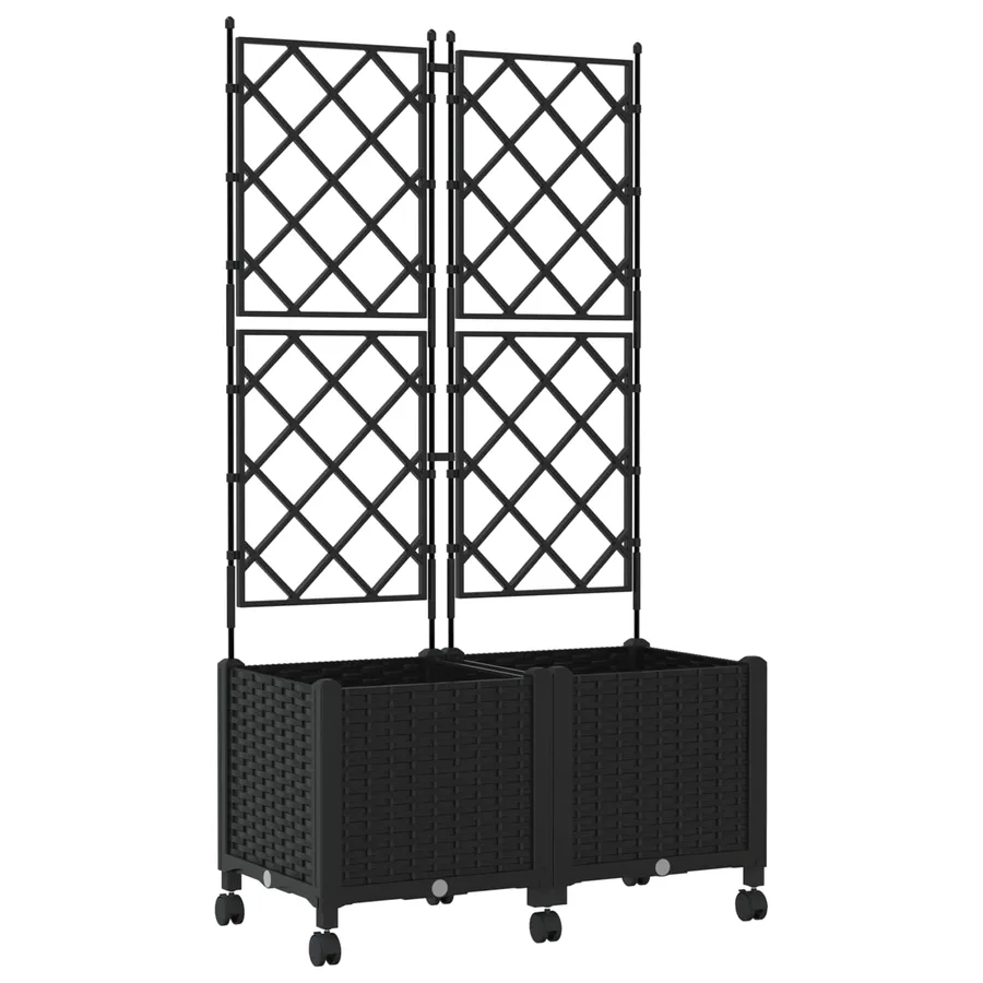 Bac de jardin avec treillis et roues 2 pc Noir 80 x 40 x 149 cm - 2