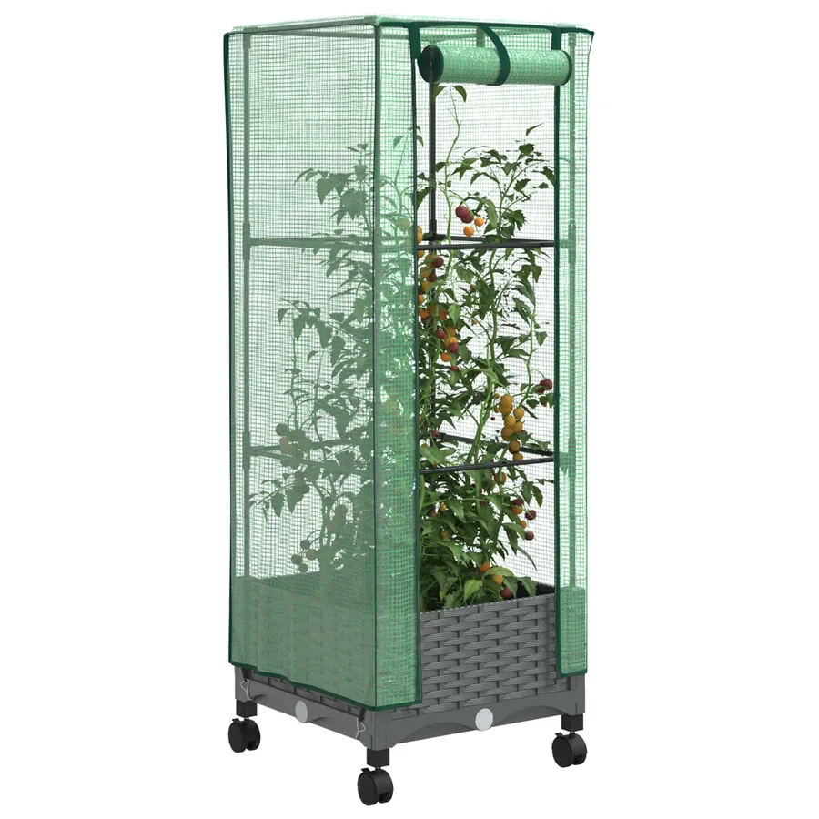 Jardinière de jardin avec couverture de serre et roues PP - 3