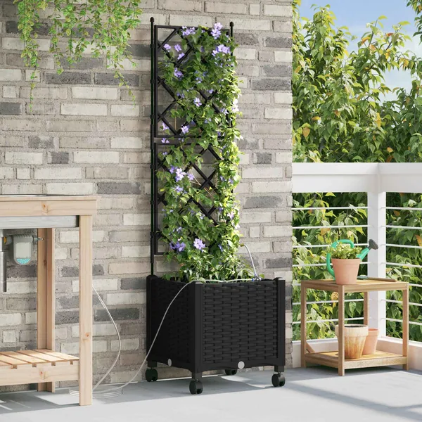Porte-plante de jardin avec irrigation et roues Noir PP