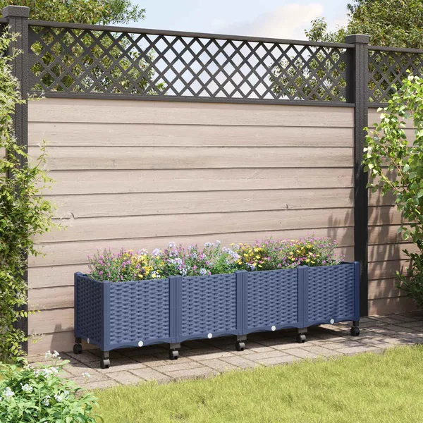 Jardinière avec Roues Gris Bleu 160 x 40 x 48 cm PP