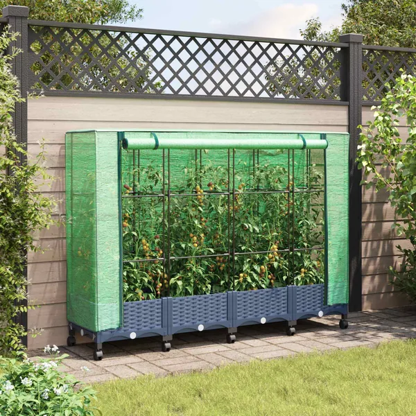Jardinière de jardin avec couverture de serre et roues 4 pc PP