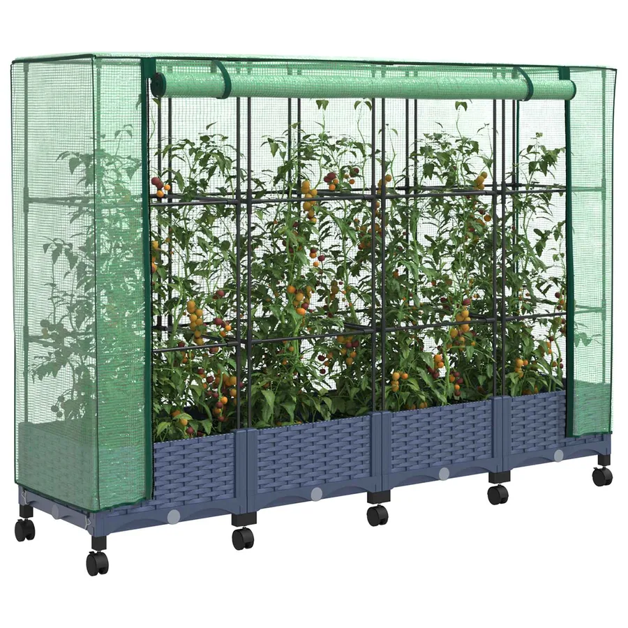 Jardinière de jardin avec couverture de serre et roues 4 pc PP - 3