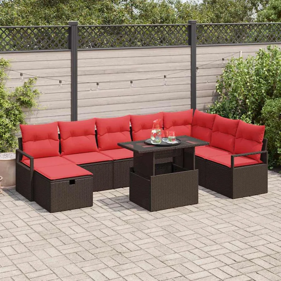 Ensemble de canapé de jardin 9 pcs Marron Poly rotin