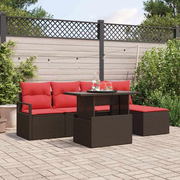 Ensemble de canapé de jardin 6 pcs Marron Poly rotin