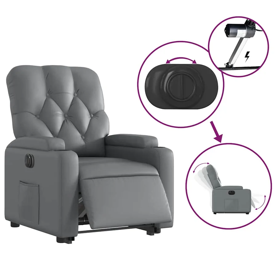 Fauteuil inclinable électrique gris similicuir - 6