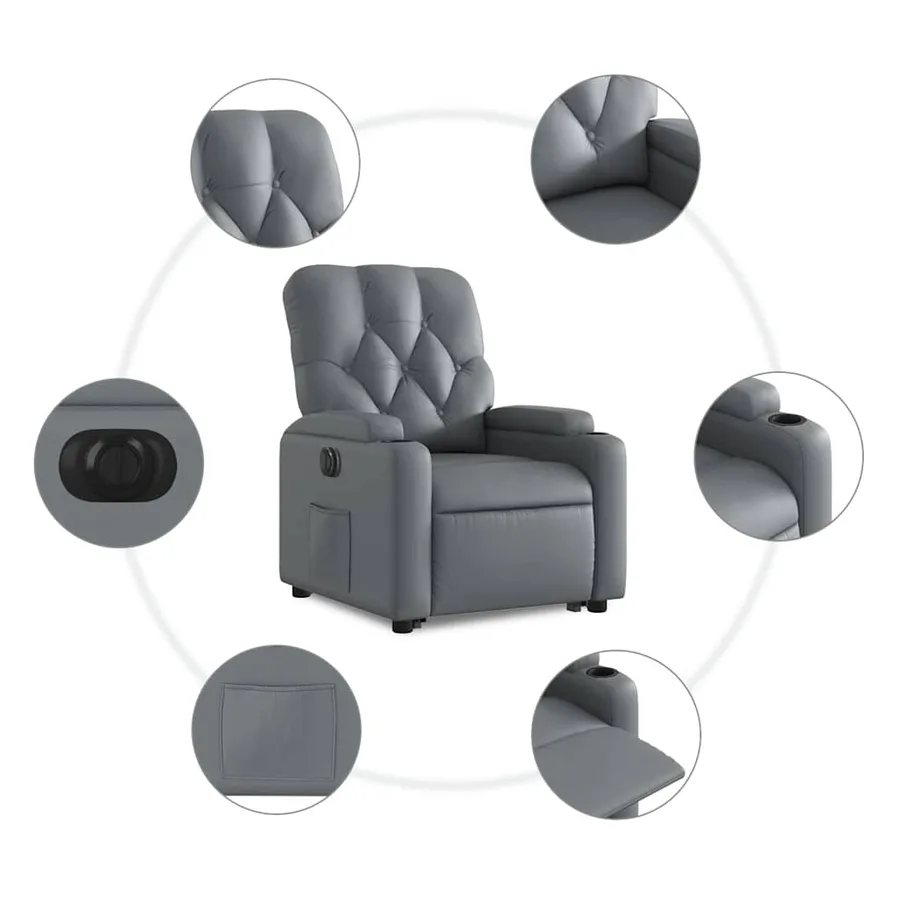 Fauteuil inclinable électrique gris similicuir - 8