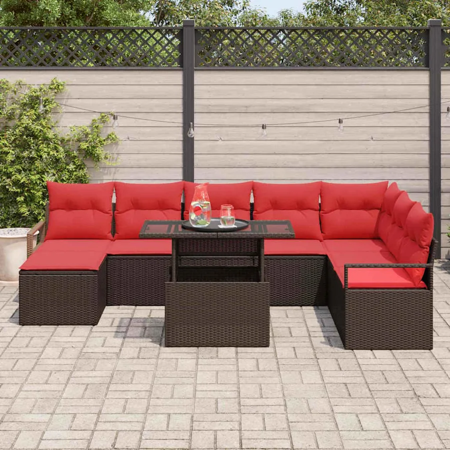 Ensemble de canapé de jardin 9 pcs Marron Poly rotin - 3