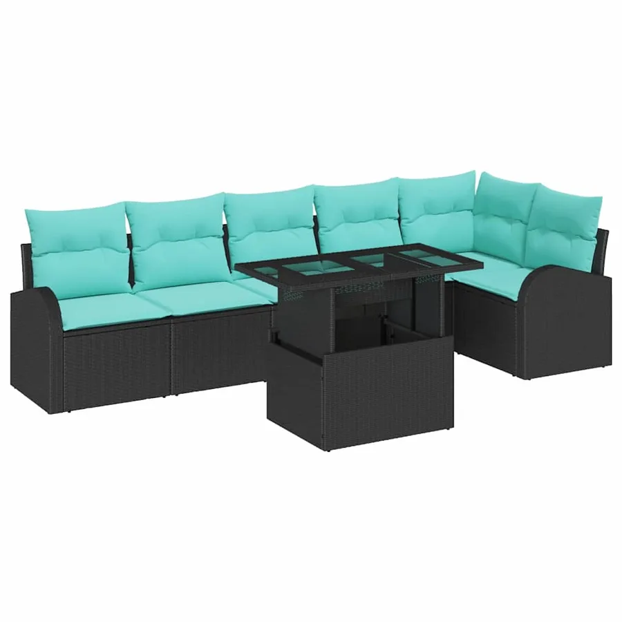 Ensemble de canapé de jardin avec coussin 7 pcs Noir Poly rotin - 2