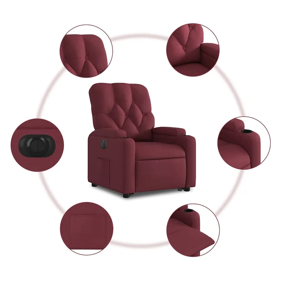 Fauteuil inclinable électrique rouge bordeaux tissu - 8