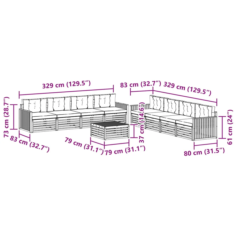 Ensemble de canapés d'extérieur 9 pc Blanc et gris clair - 7
