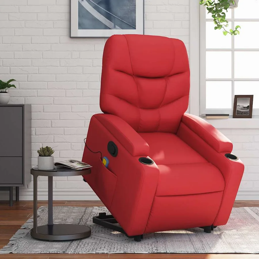 Fauteuil inclinable de massage Rouge Similicuir - 15