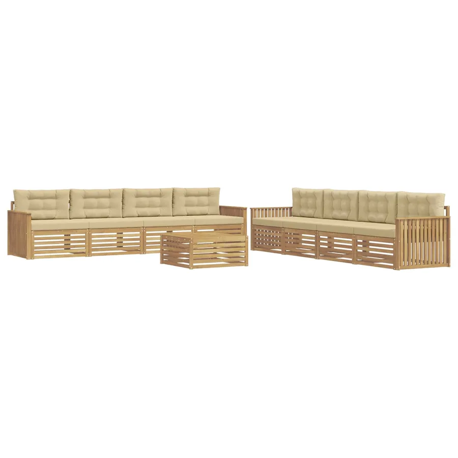 Ensemble de canapés d'extérieur 9 pc Blanc et Beige Polyester - 2