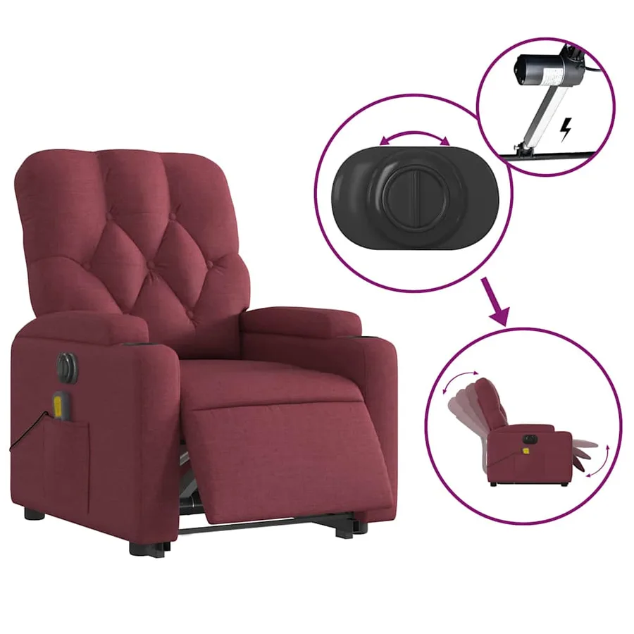 Fauteuil inclinable de massage électrique Rouge bordeaux Tissu - 6