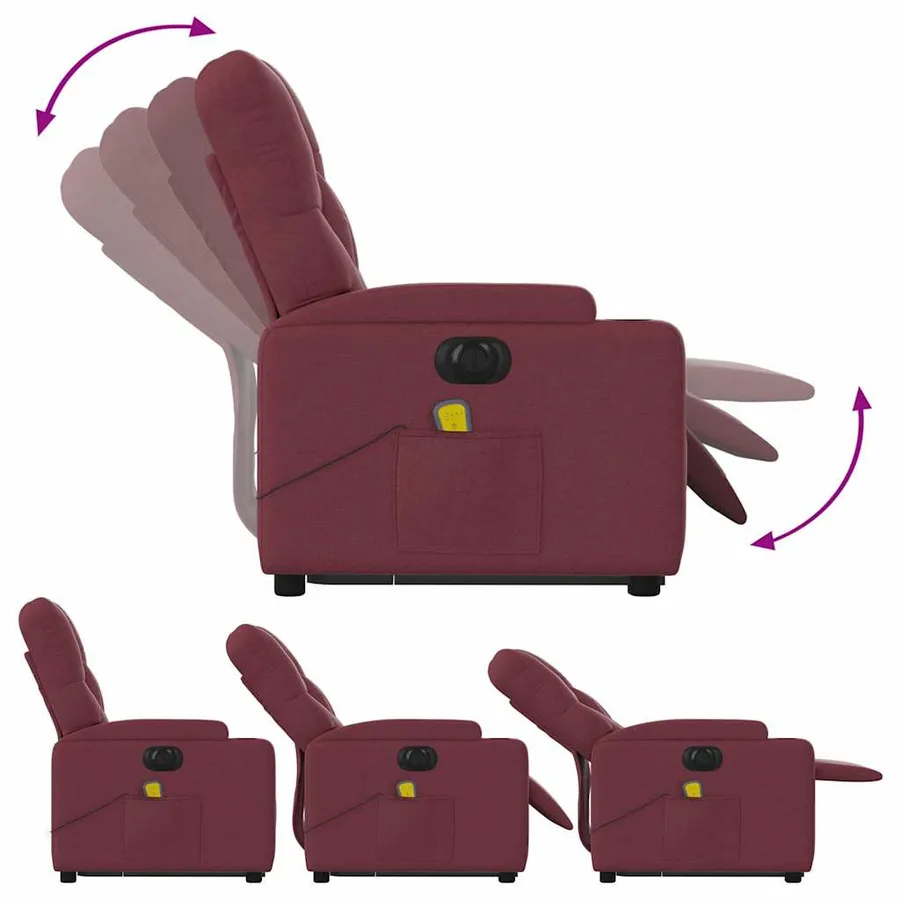 Fauteuil inclinable de massage électrique Rouge bordeaux Tissu - 7