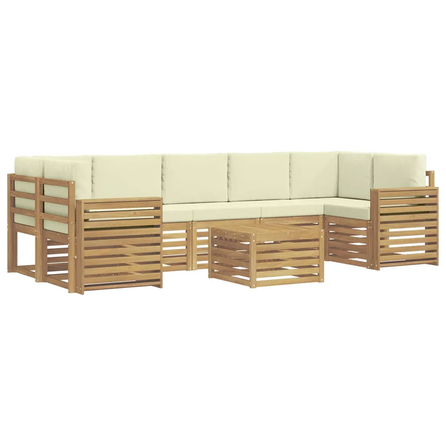 Ensemble de canapés d'extérieur 8 pcs Blanc et crème Polyester - 2