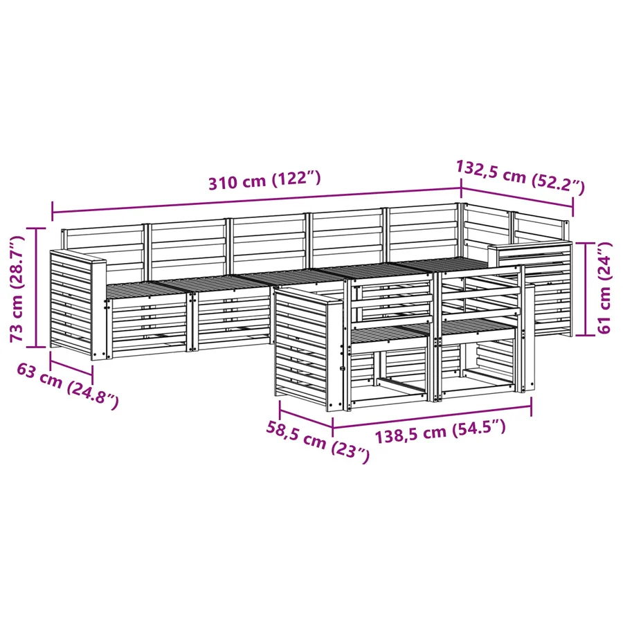 Ensemble de canapés d'extérieur 8 pcs Blanc 310 x 132,5 x 73 cm - 7