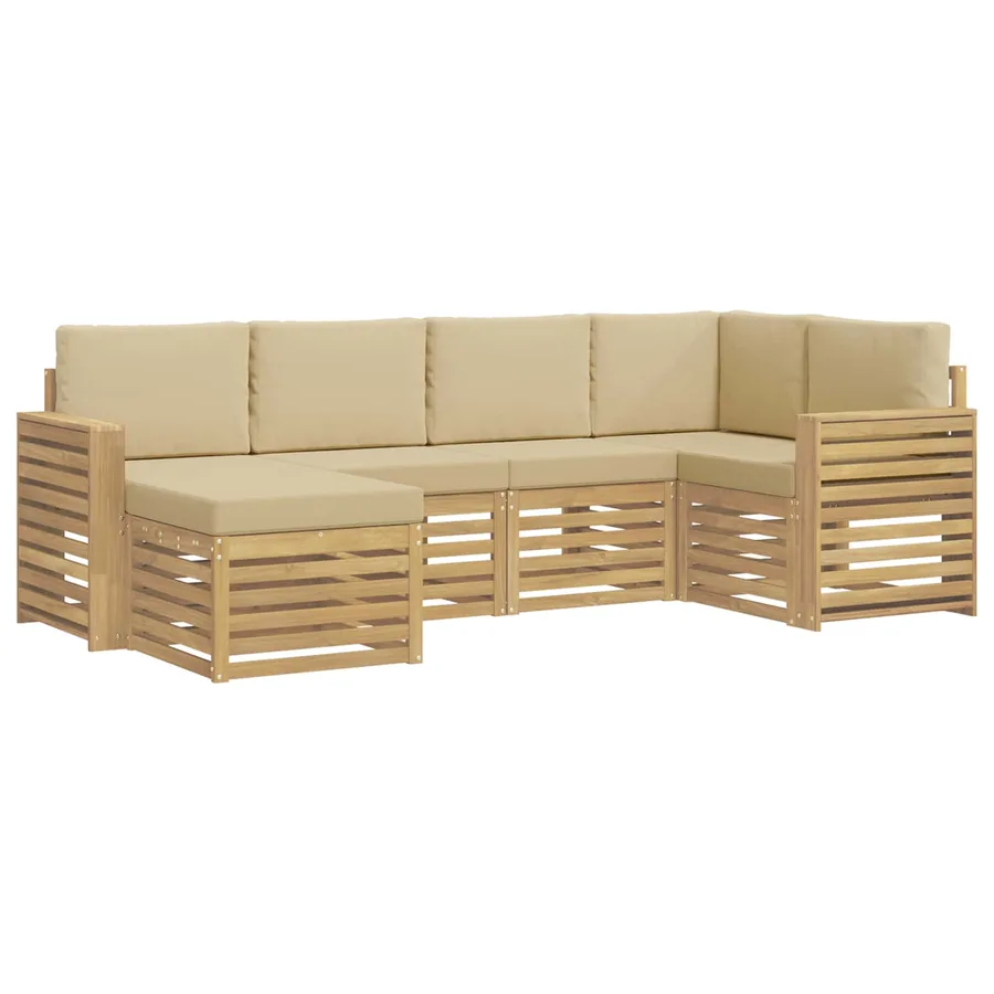 Ensemble de canapés d'extérieur 6 pcs Blanc et Beige Polyester - 2