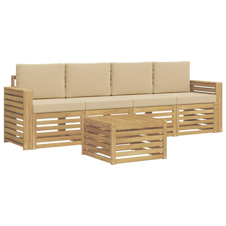 Ensemble de canapés d'extérieur 5 pcs Blanc et Beige Polyester - 2