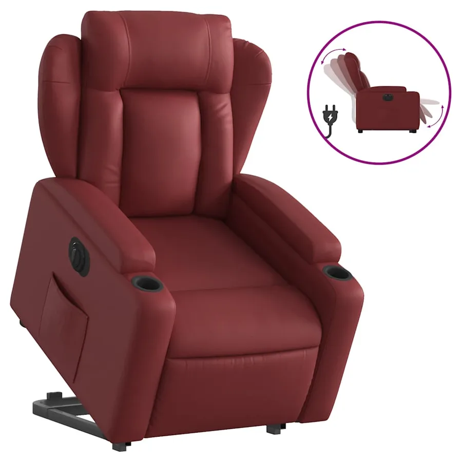Fauteuil inclinable électrique rouge bordeaux similicuir - 2