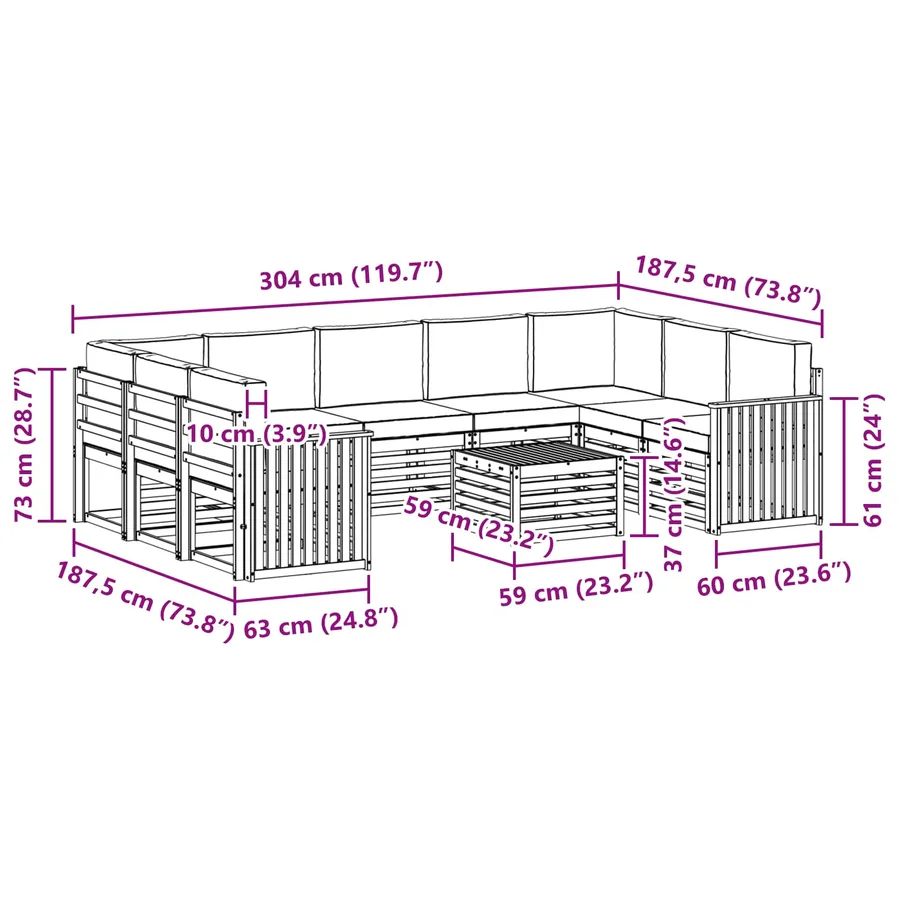 Ensemble de canapés d'extérieur 10 pcs Blanc et anthracite - 8