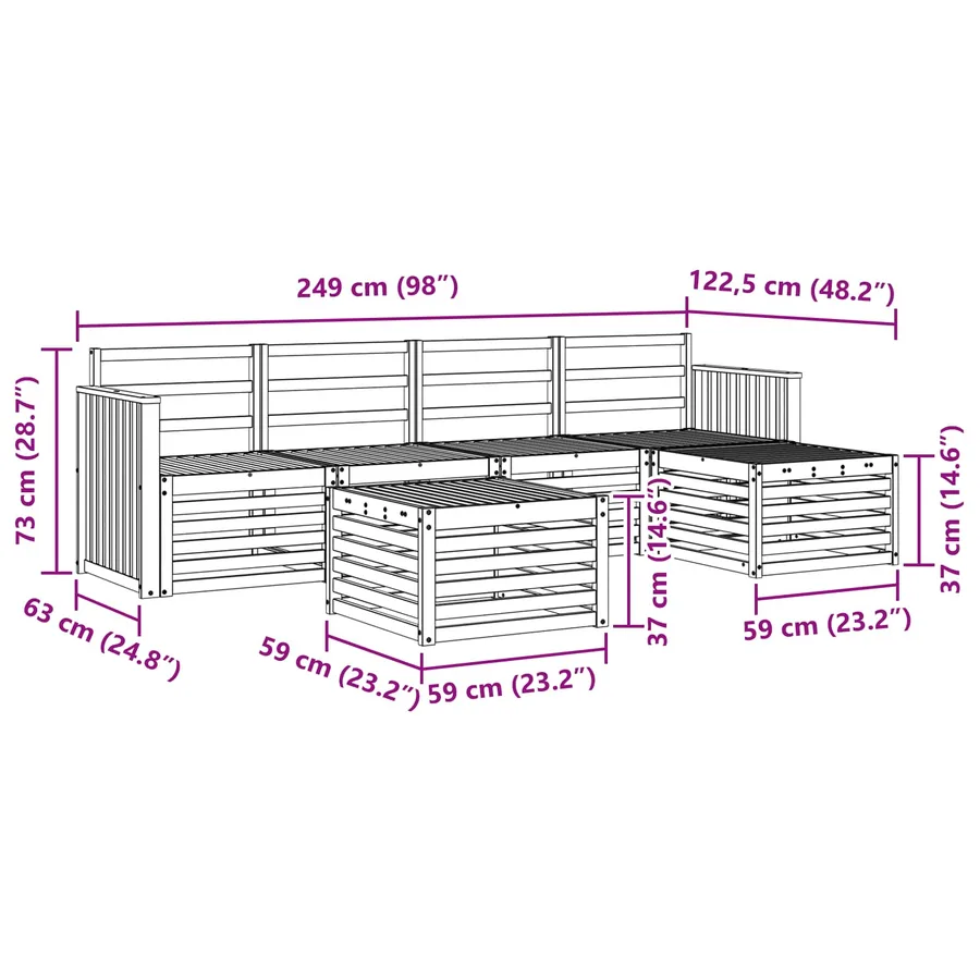 Ensemble de canapés d'extérieur 6 pcs Blanc 59 x 59 x 37 cm - 8