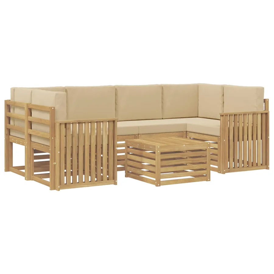 Ensemble de canapés d'extérieur 7 pcs Blanc et Beige Polyester - 2