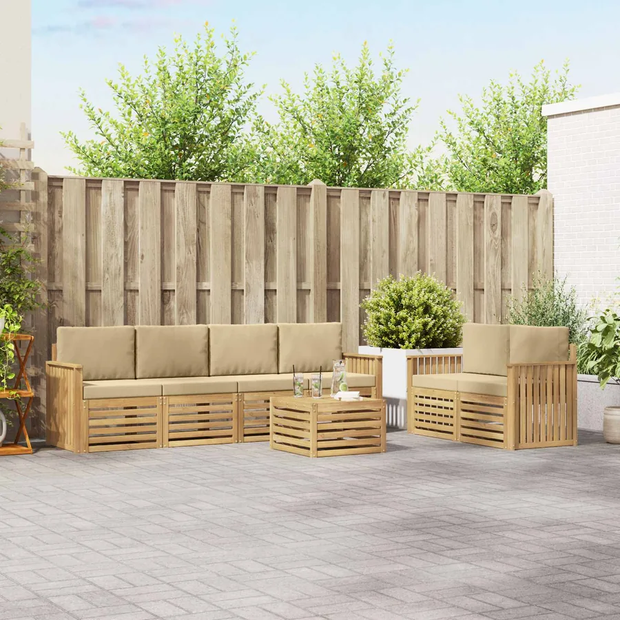 Ensemble de canapés d'extérieur 7 pcs Blanc et Beige Polyester